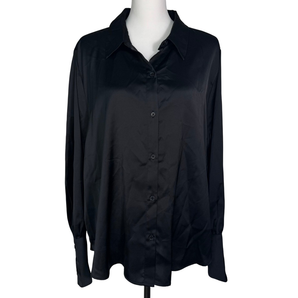 JOIE Women's XXL Black Button Down Shirt Long Sleeve Silky Career Dressy Blouse